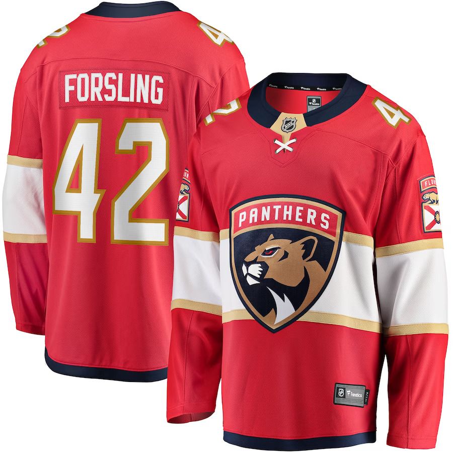 Men Florida Panthers 42 Gustav Forsling Fanatics Branded Red Home Breakaway Player NHL Jersey